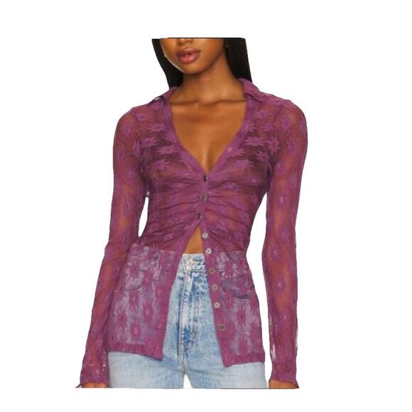 Free People Tops - Free People Eggplant Purple Lace Tunic Top Size XL Festival Y2K Style